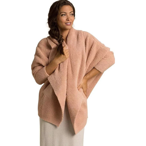 Barefoot Dreams Sweaters - Barefoot Dreams CozyChic Chevron Ribbed Cardigan Misty Rose Shawl S/M Small Med